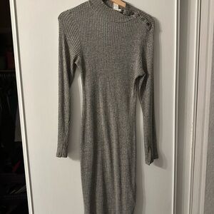 Chic Long Sleeve Gray Ribbed Dress